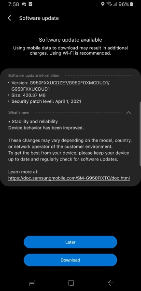 Ілюстрація оновлення для Galaxy S8