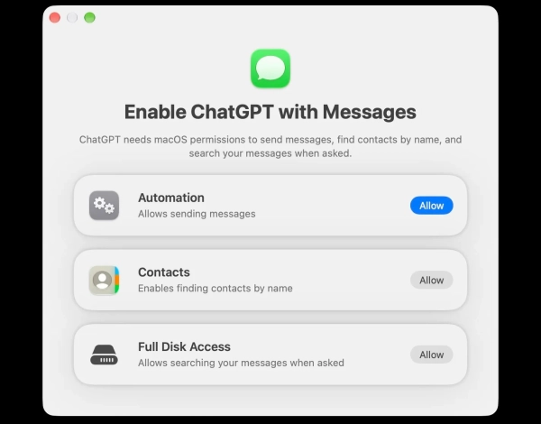 ChatGPT навчився читати та надсилати повідомлення через Apple Messages на Mac